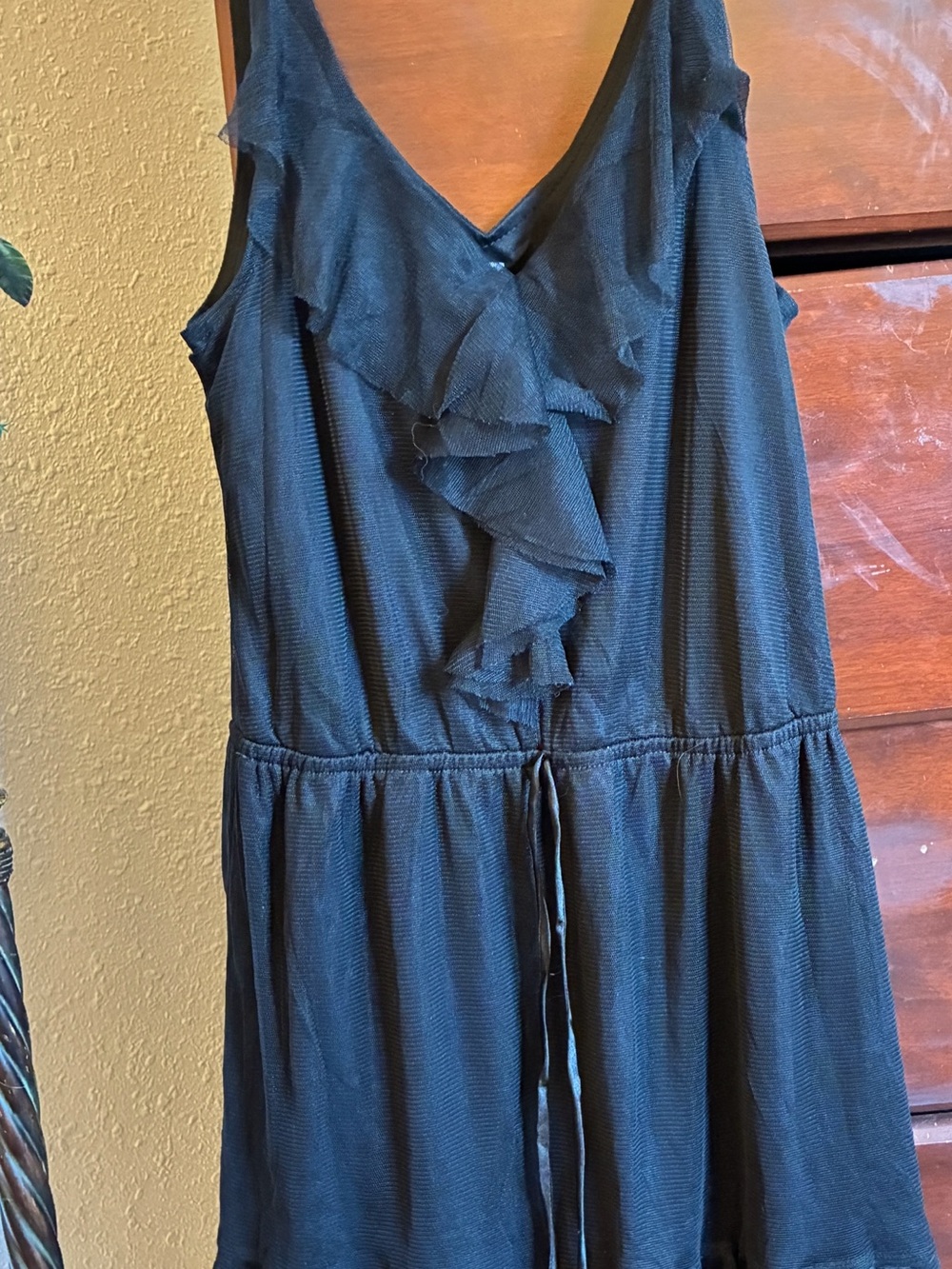 Xhilaration Black Sleeveless Ruffle V-Neck Mini Dress